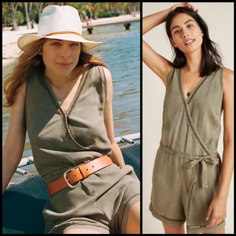 EUC Anthropologie Cloth & Stone Burlingame Romper in Moss Green